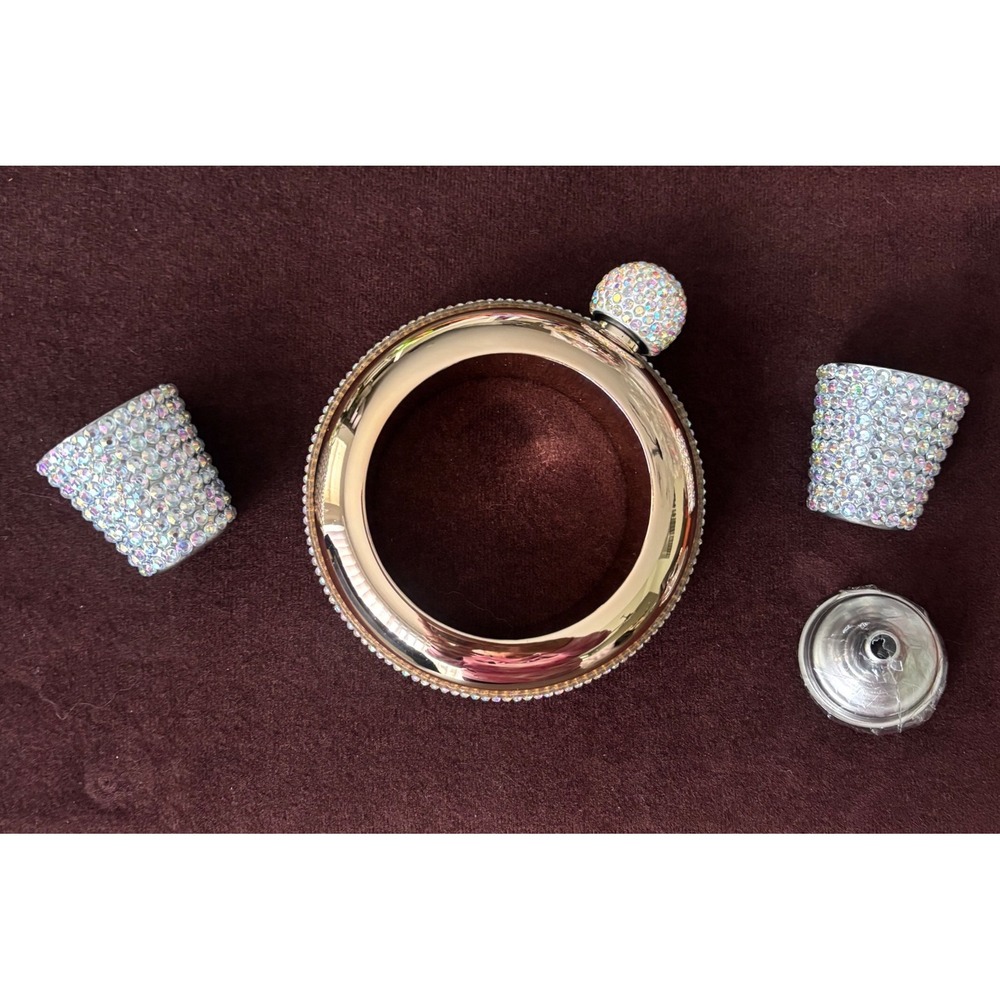 Gold Bangle Flask Set with Rhinestones and Shot Glasses